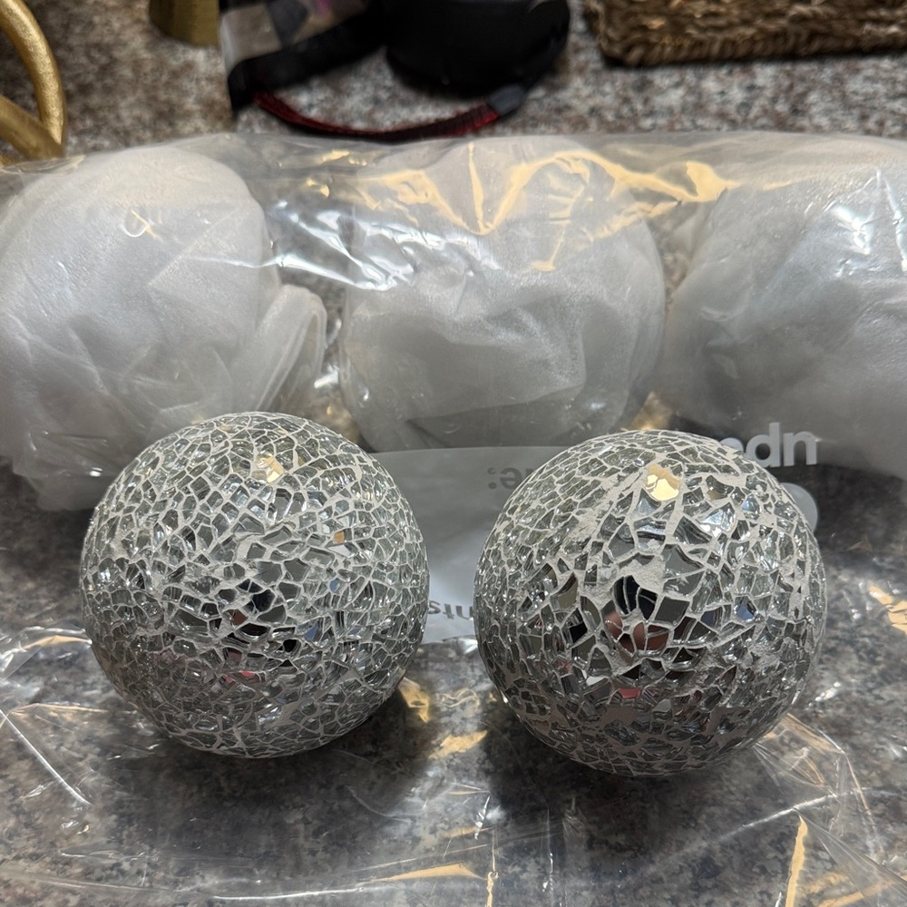 Silver Mosaic Glass Decorative Spheres - Home Accents